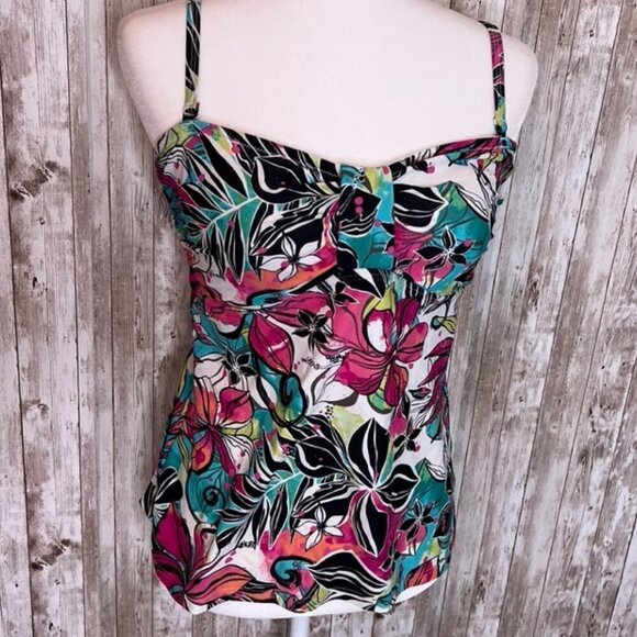 Croft & Barrow White Floral Tankini Top size 14L - Picture 1 of 4